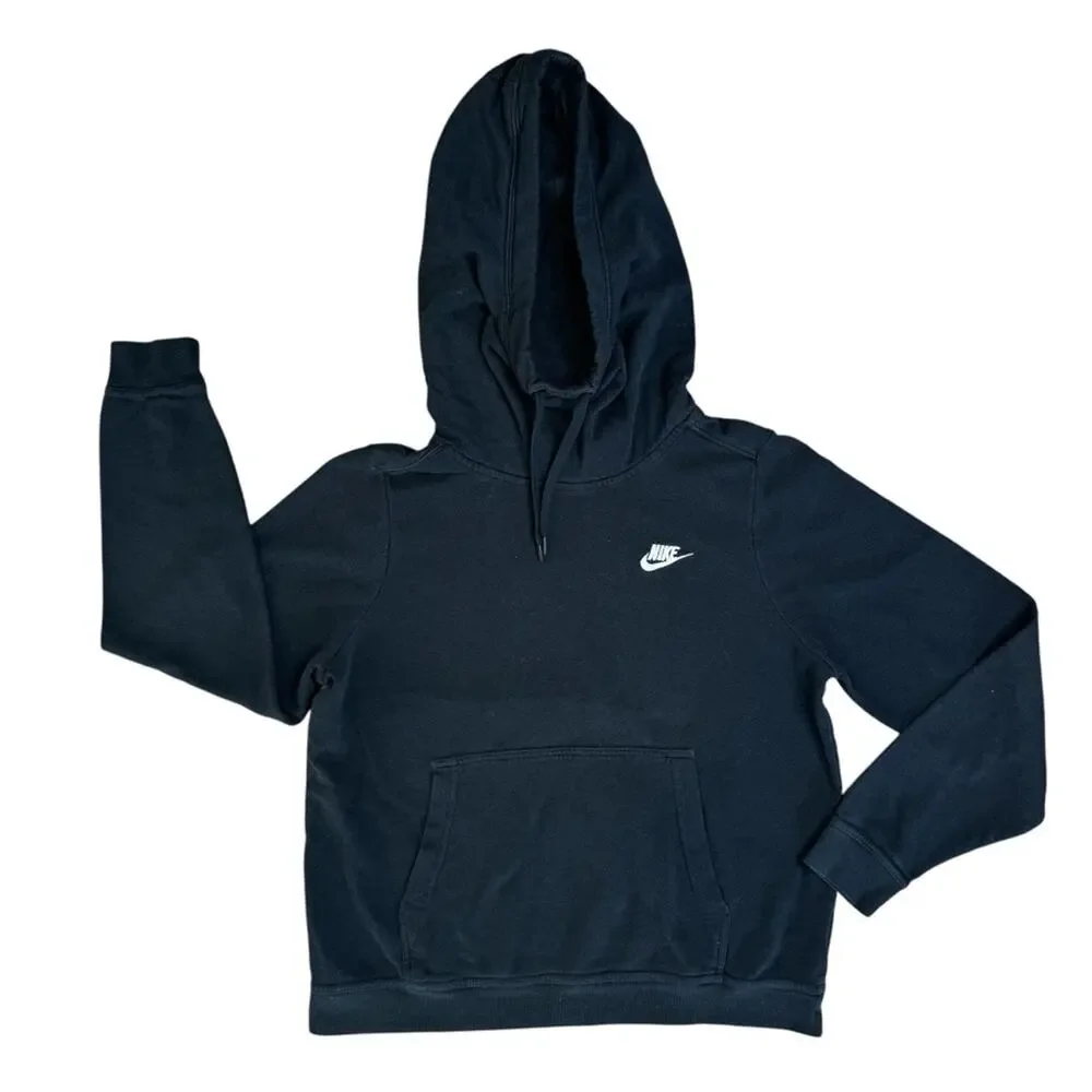 NIKE Women's Black Sportswear Club Fleece Funnel-Neck Hoodie Sweatshirt